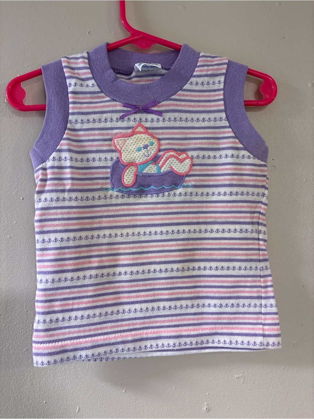 Vintage Nursery Rhyme Lavender Striped Tank with Cat Patch